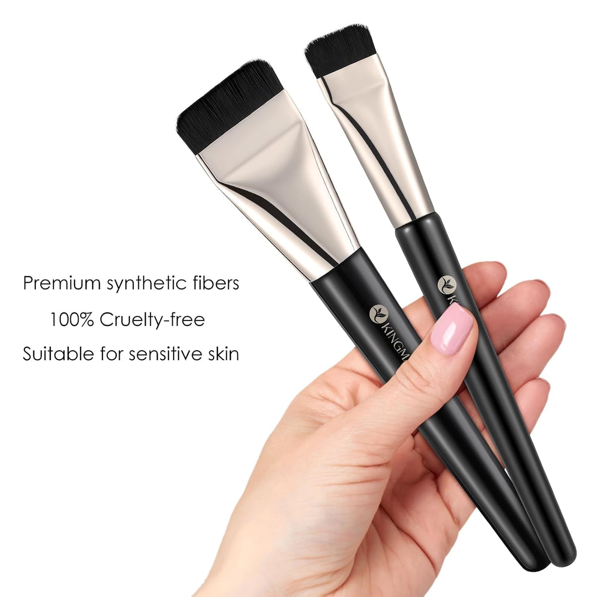 KINGMAS 2Pcs Flat Foundation Brush, Korean Spatula Facial Makeup Brush, Ultra Thin Concealer Contour Brush for Liquid Cream Blending