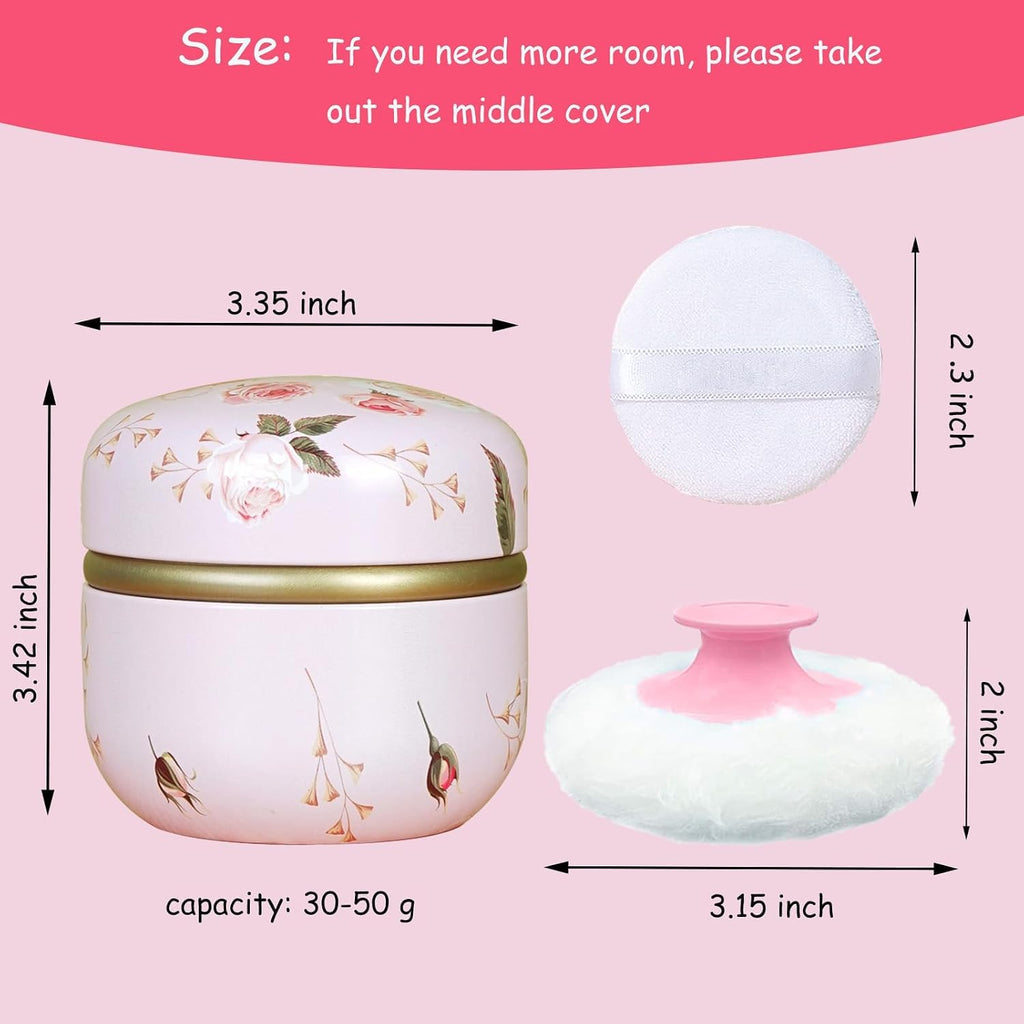 Body Powder Puff and Container for Dusting Powder (Romantic Flowers)