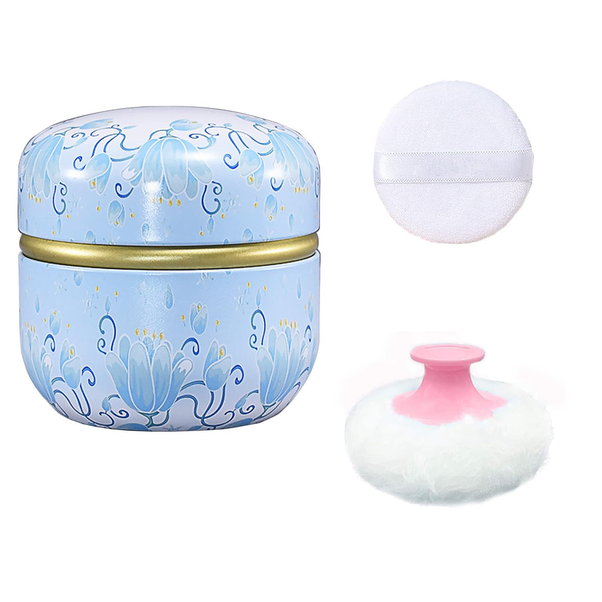 Body Powder Puff and Container for Dusting Powder (Romantic Flowers)