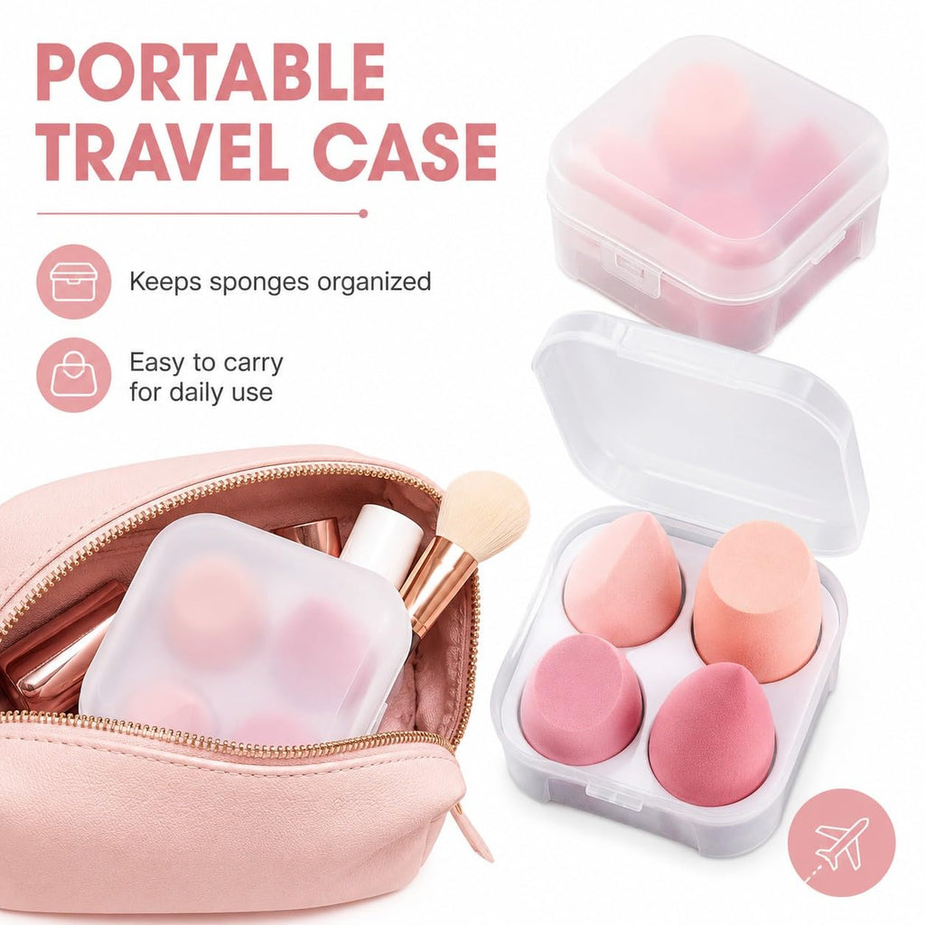 Makeup Sponge Set 4 Pcs Blender for Foundation Latex Free with Travel Case