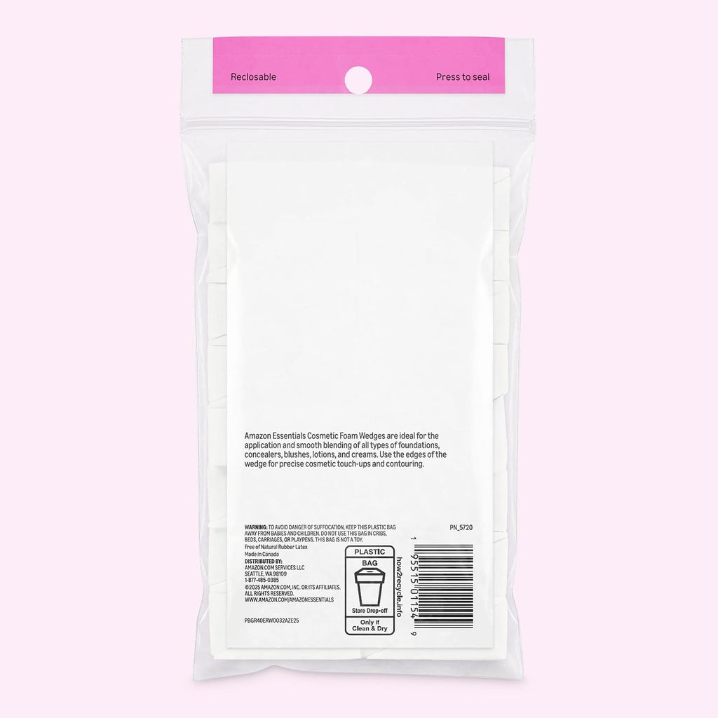 Amazon Essentials Cosmetic Foam Wedges For Makeup, 32 Count (Previously Amazon Basics)