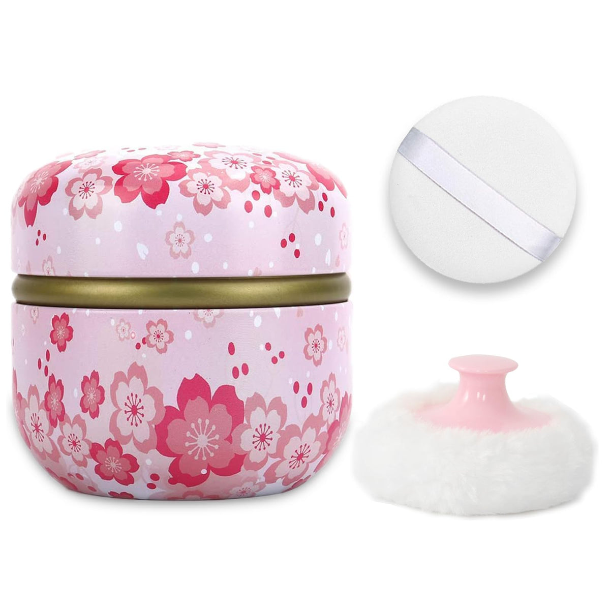 SHIMIDO Body Powder Puff and Container, 3.15" Portable Empty Body Powder Container for Baby Women's Loose Dusting Powder, Powder Case Box with Lids for Bath, Travel and Home Use (Old time)