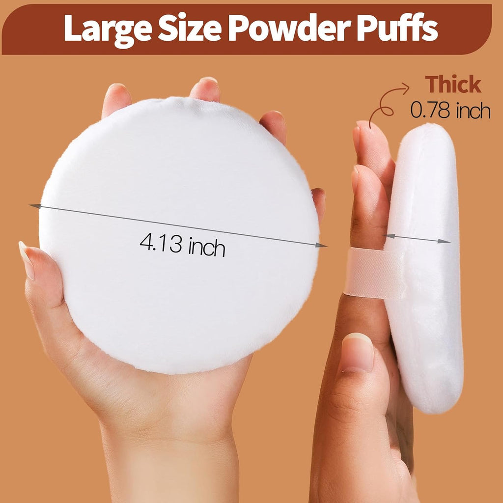 Teenitor 4.13 Inch Ultra Soft Washable Large Round Velour Powder Puff for Body Loose Powder, 4 Pcs