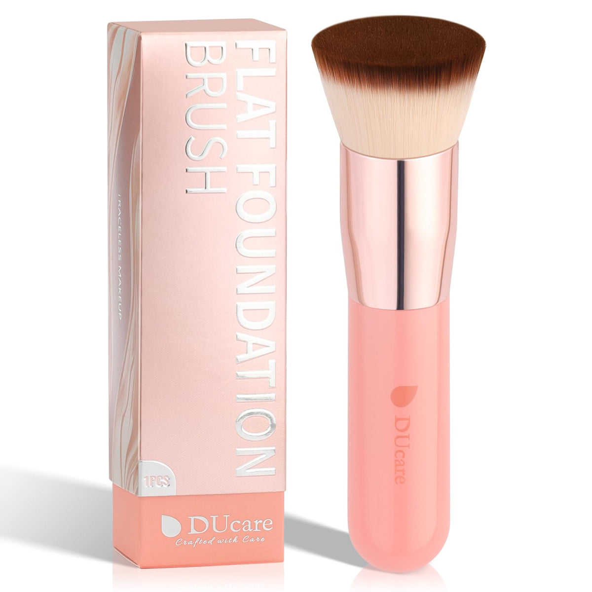 DUcare Foundation Brush with Makeup Sponges 5pcs Puff Flat Top Kabuki Brush for Liquid Blending Mineral Powder Buffing Stippling