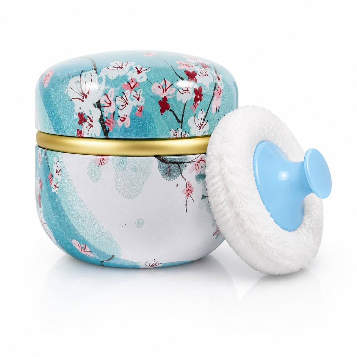 Body Powder Puff and Container, 3.35" Portable Dusting Powder Container with Soft Puff Powder Case Box Jar for Baby Women Home and Travel Use(Blue)