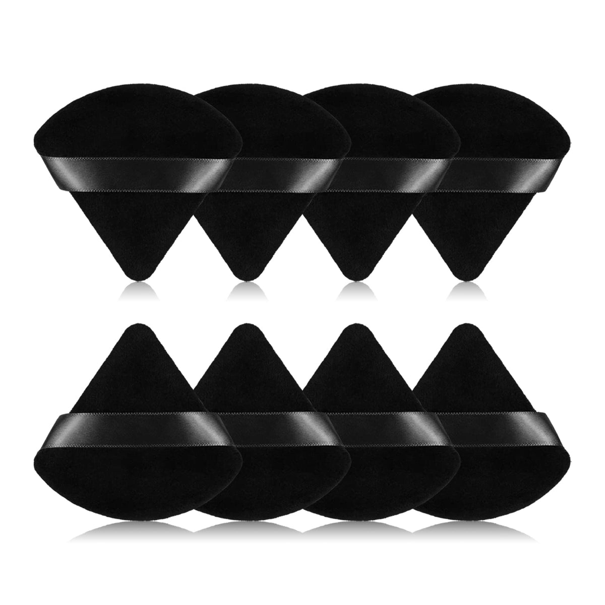 8Pcs of Triangular Powder Puff Makeup Sponges, Made of Super-soft Velvet, Designed for Contouring, Eye, and Corner, Beauty Blender Foundation Mixing Container.(Black)