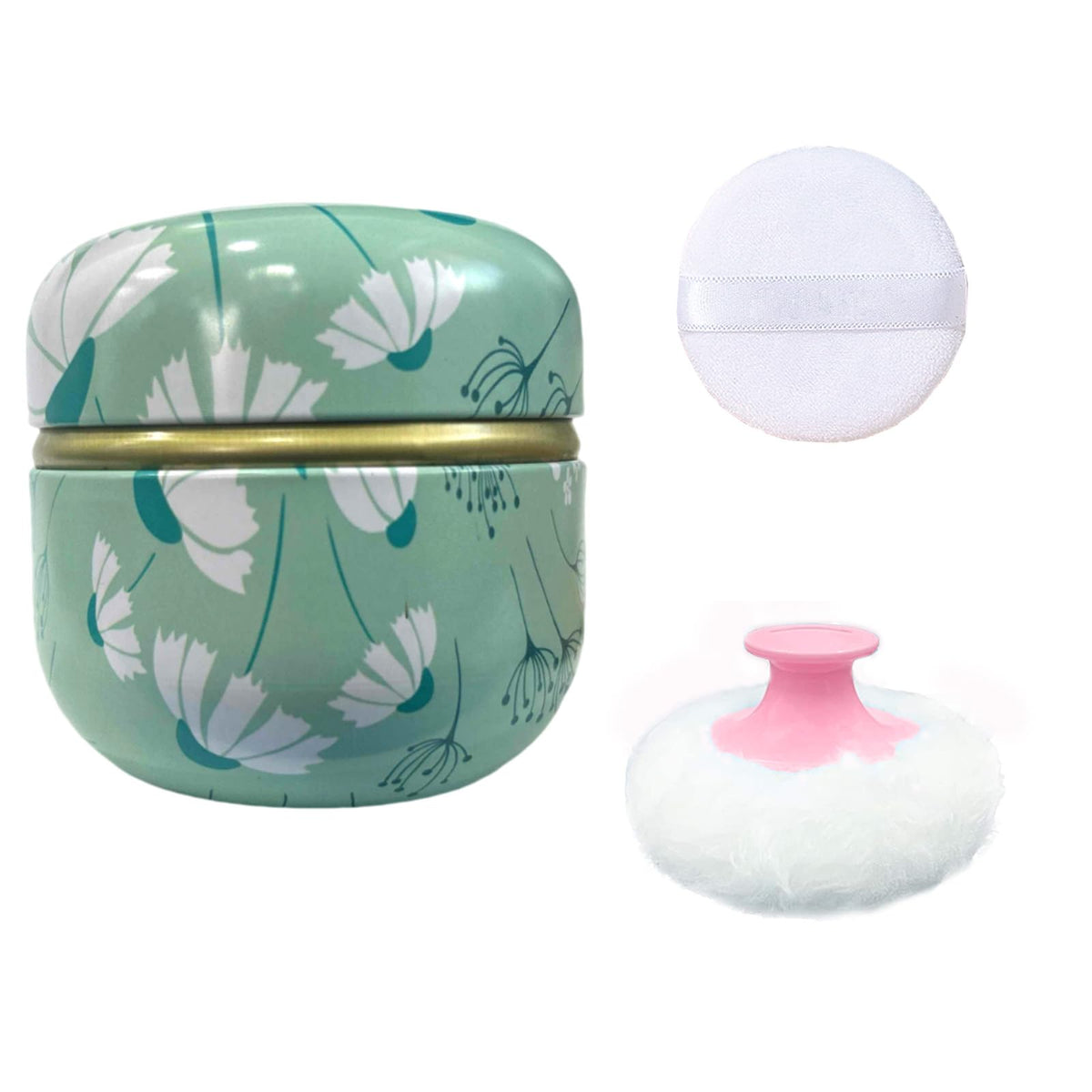 Body Powder Puff and Container for Dusting Powder (Romantic Flowers)