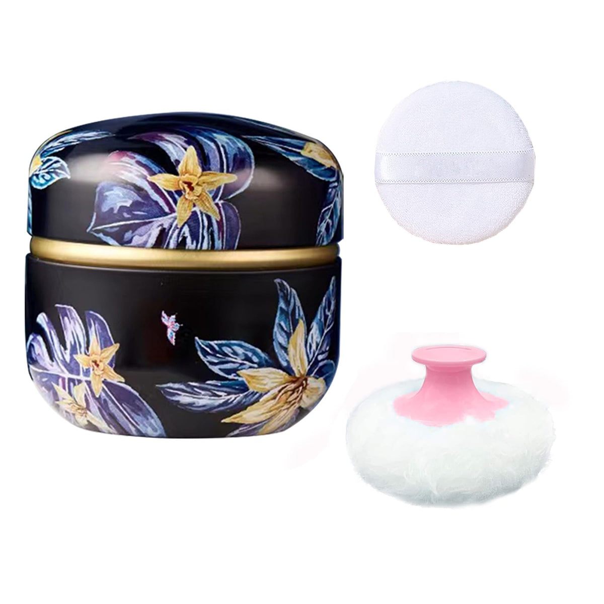 Body Powder Puff and Container for Dusting Powder (Romantic Flowers)