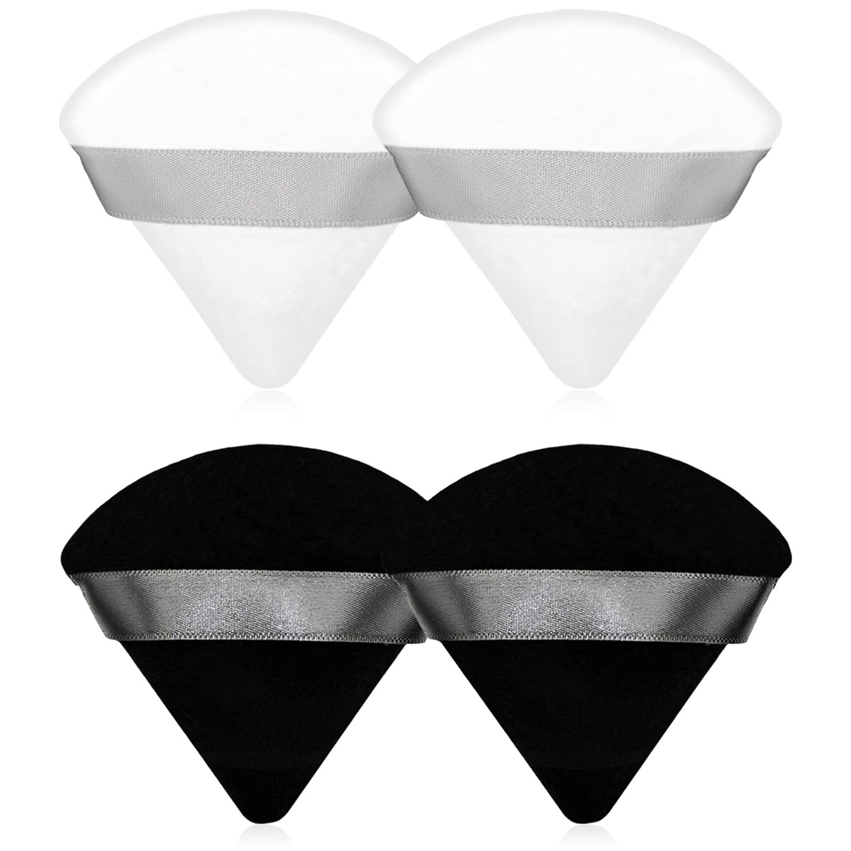 12 Pieces Black Cosmetic Powder Puff,2.76 inch Portable Soft Sponge Setting Face Puffs,Triangle Velvet Powder Puff with Ribbon Band Handle for Loose Powder Body Powder Makeup Tool