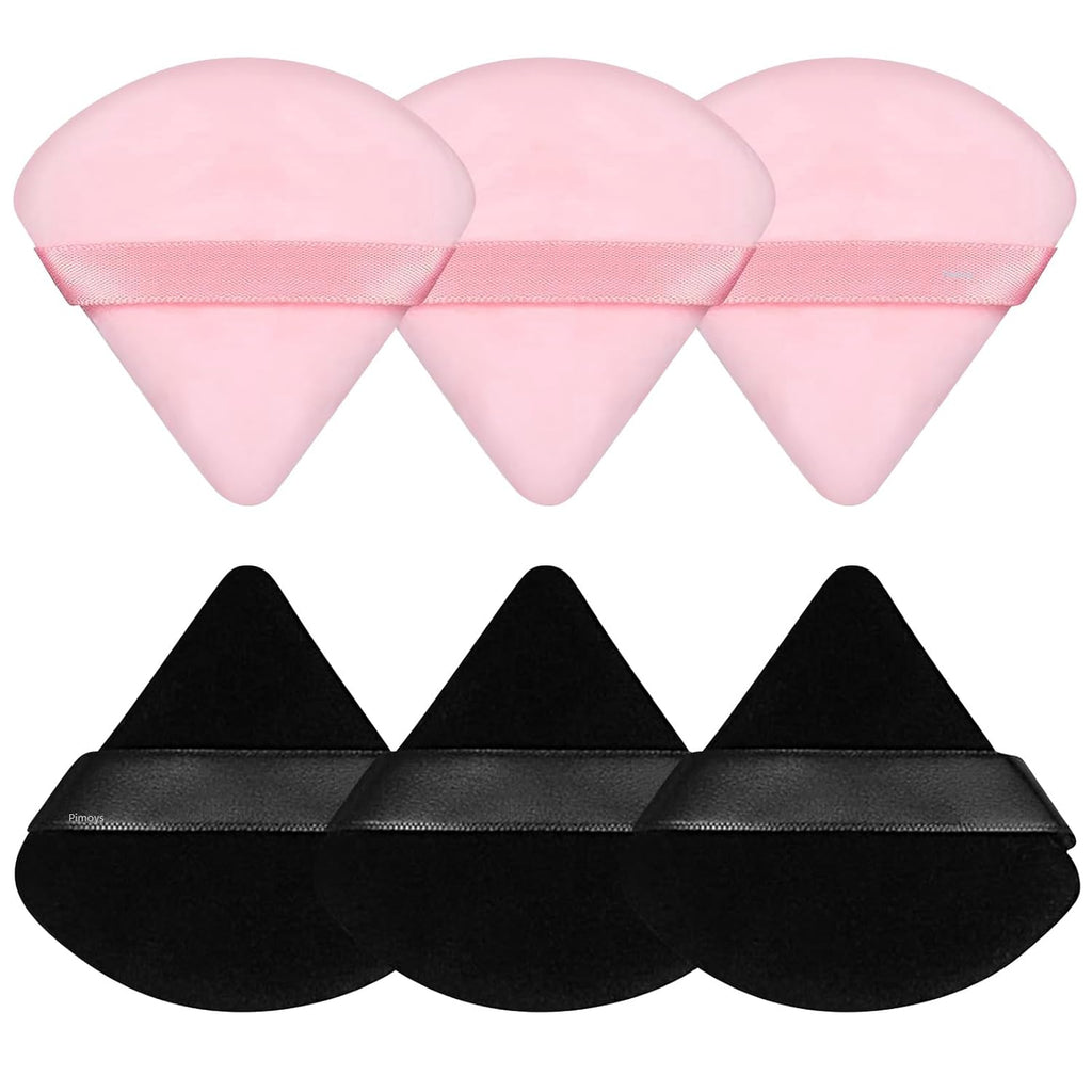 Pimoys Powder Puffs, 6 Pack Triangle Velour Makeup Sponges, Pink Black