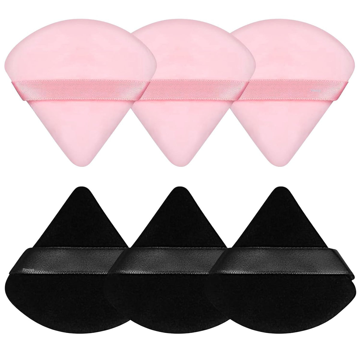 Pimoys Powder Puffs, 6 Pack Triangle Velour Makeup Sponges, Pink Black
