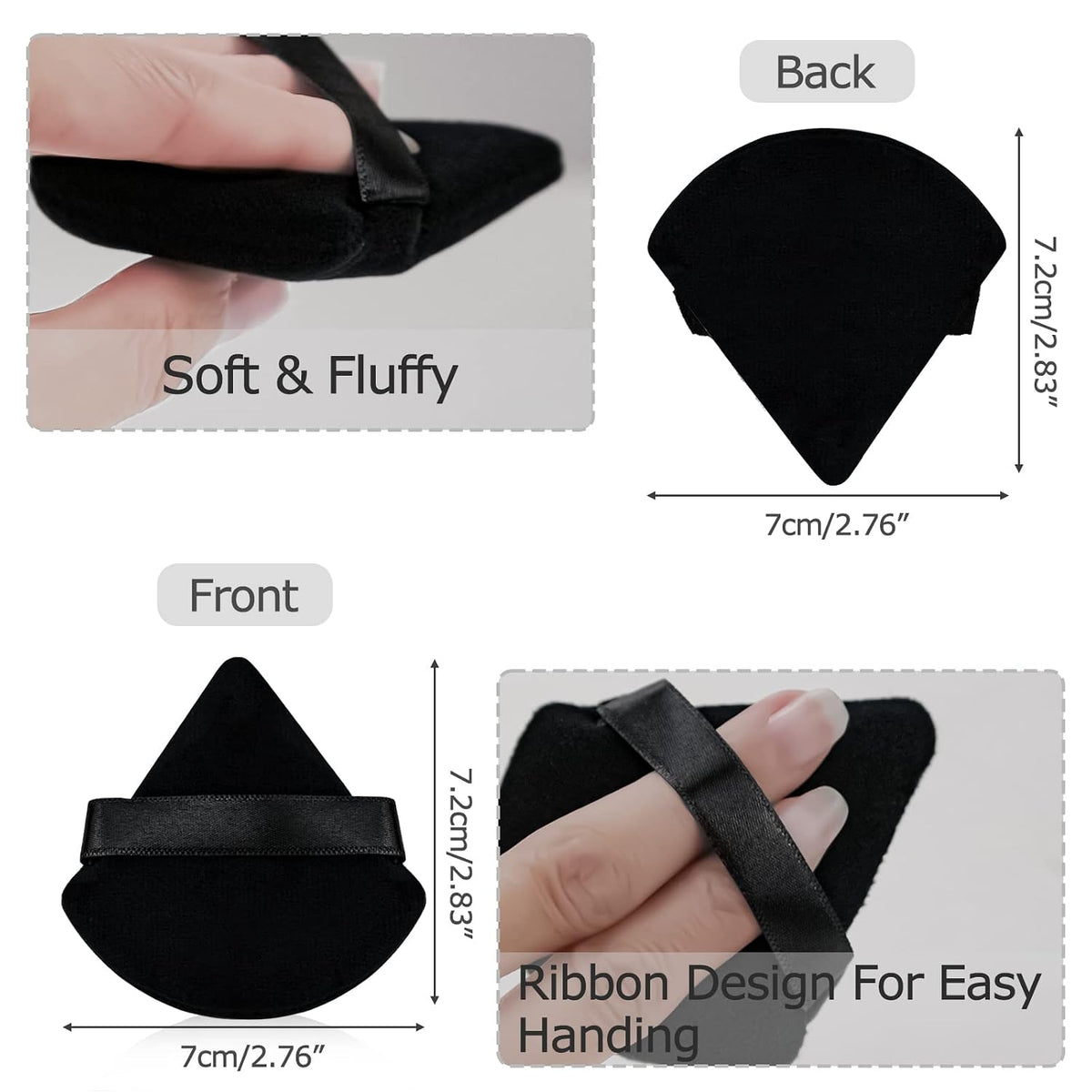 2Pcs Triangle Powder Puffs, Face Makeup Puff for Body Loose Powder Beauty Makeup Tool Black