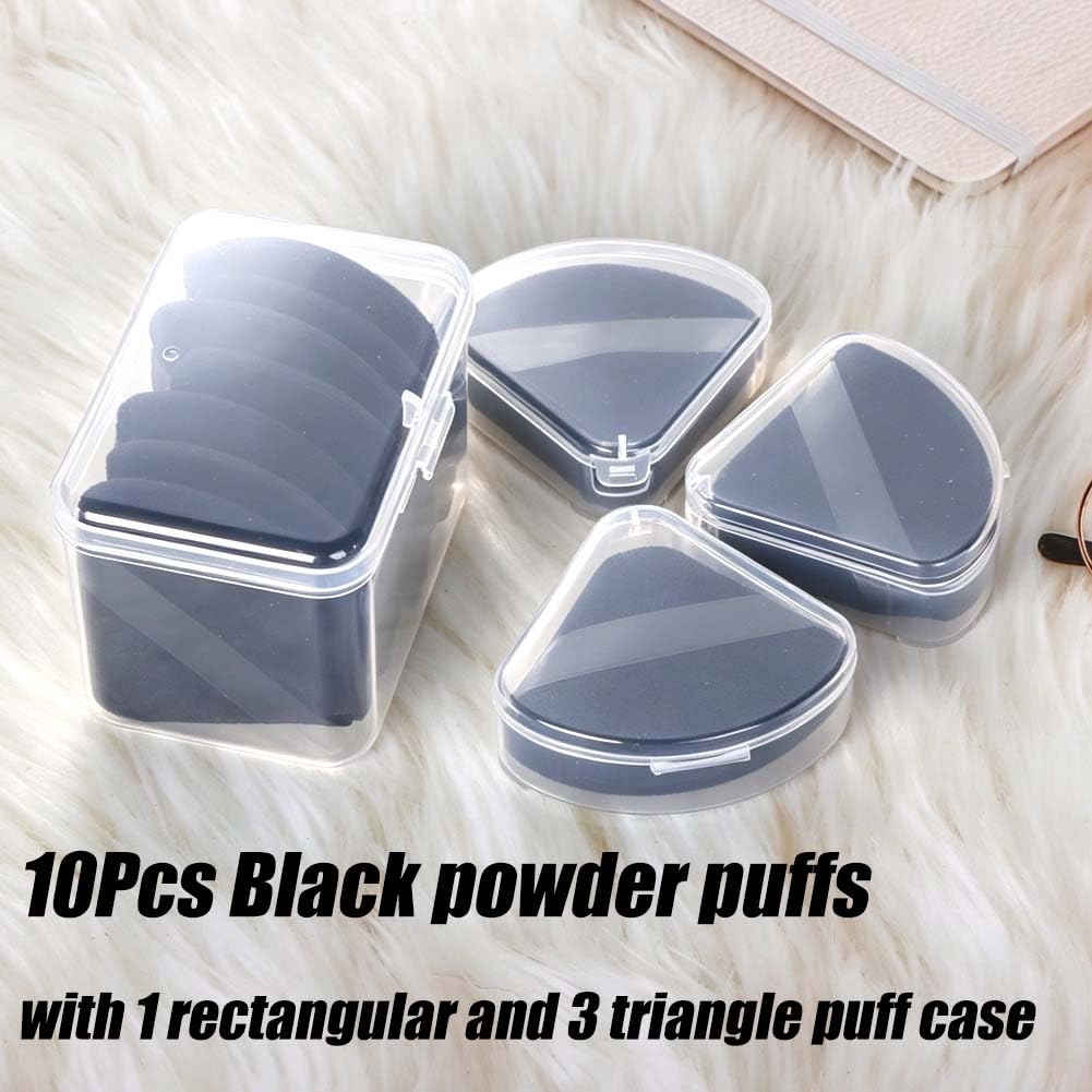 Ocim 10Pcs Triangle Powder Puff Face Makeup,Setting,With Case,Black