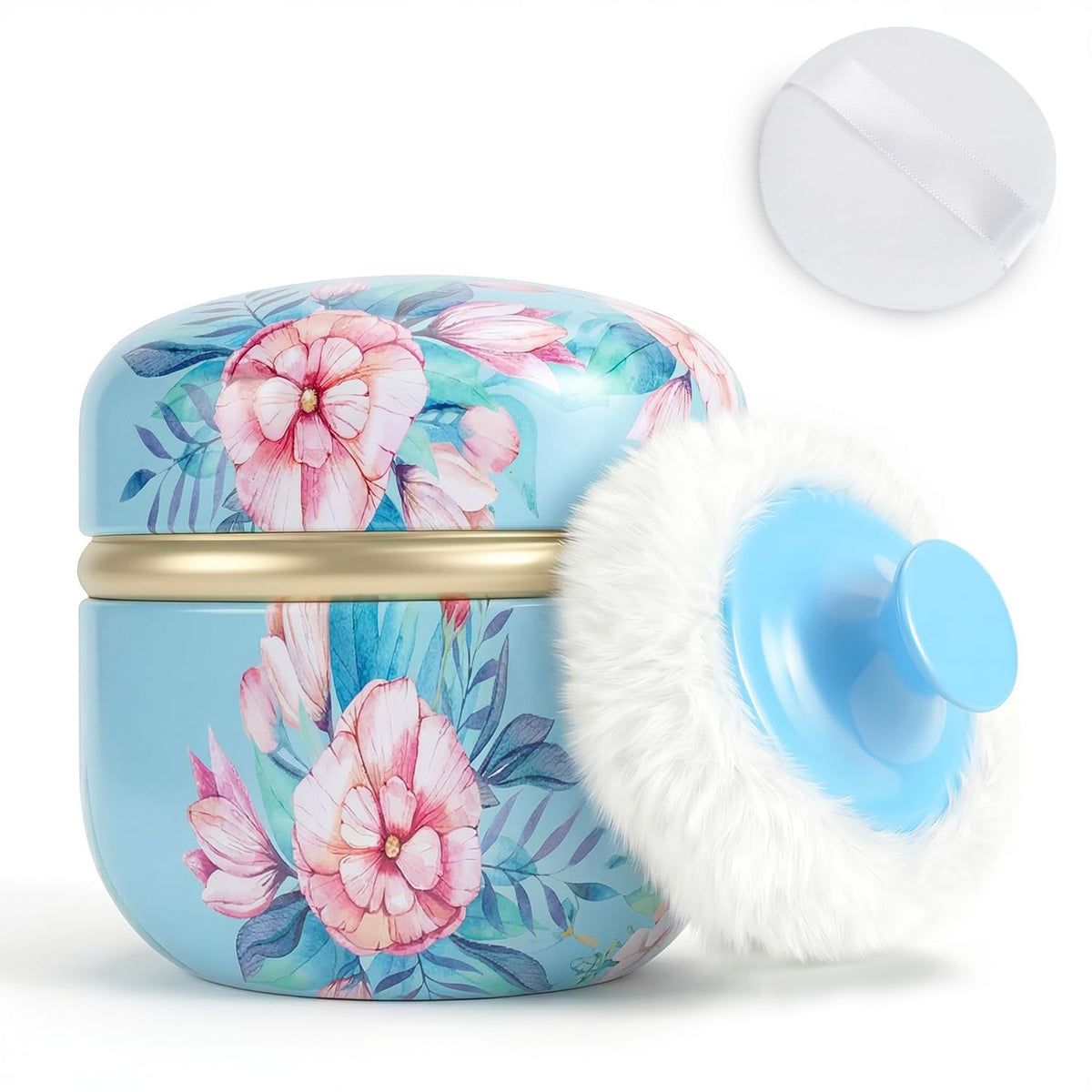 SHIMIDO Body Powder Puff and Container, 3.15" Portable Empty Body Powder Container for Baby Women's Loose Dusting Powder, Powder Case Box with Lids for Bath, Travel and Home Use (Old time)