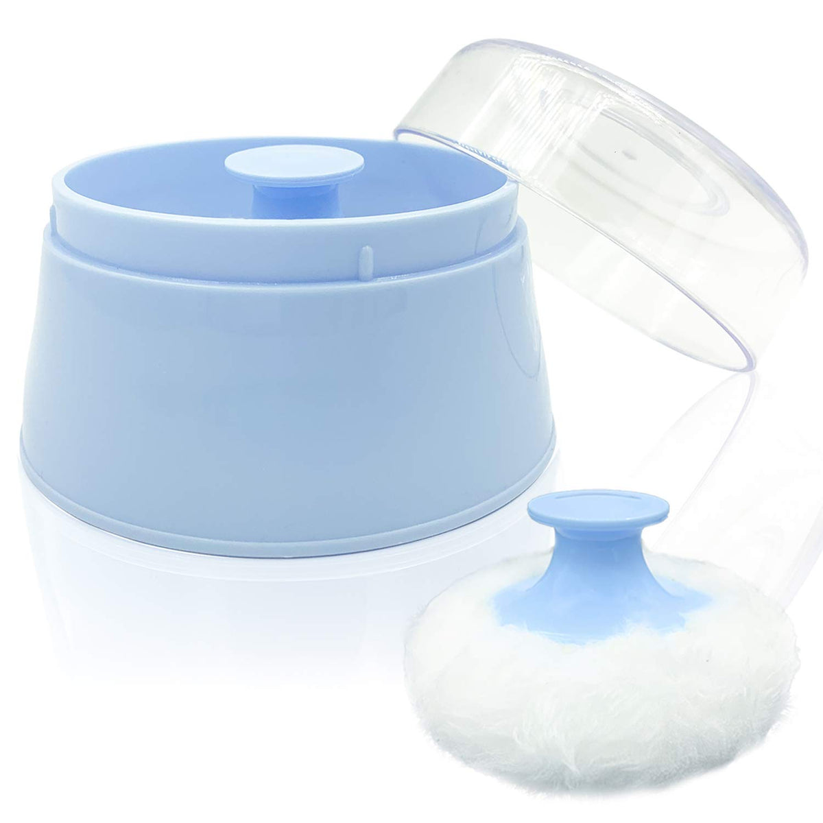 BPA Free Baby Powder Puff Box, Large 2.8" Fluffy Body After-Bath Powder Case, Baby Care Face/Body Villus Powder Puff Container, Makeup Cosmetic Talcum Powder Container with Hand Holder (Green)