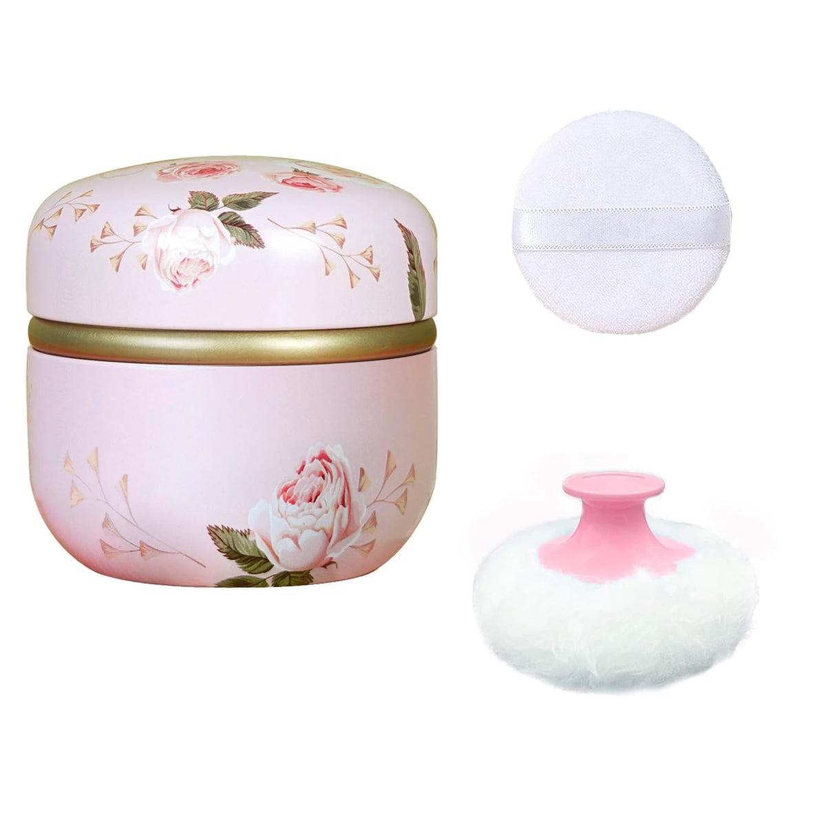 Body Powder Puff and Container for Dusting Powder (Romantic Flowers)