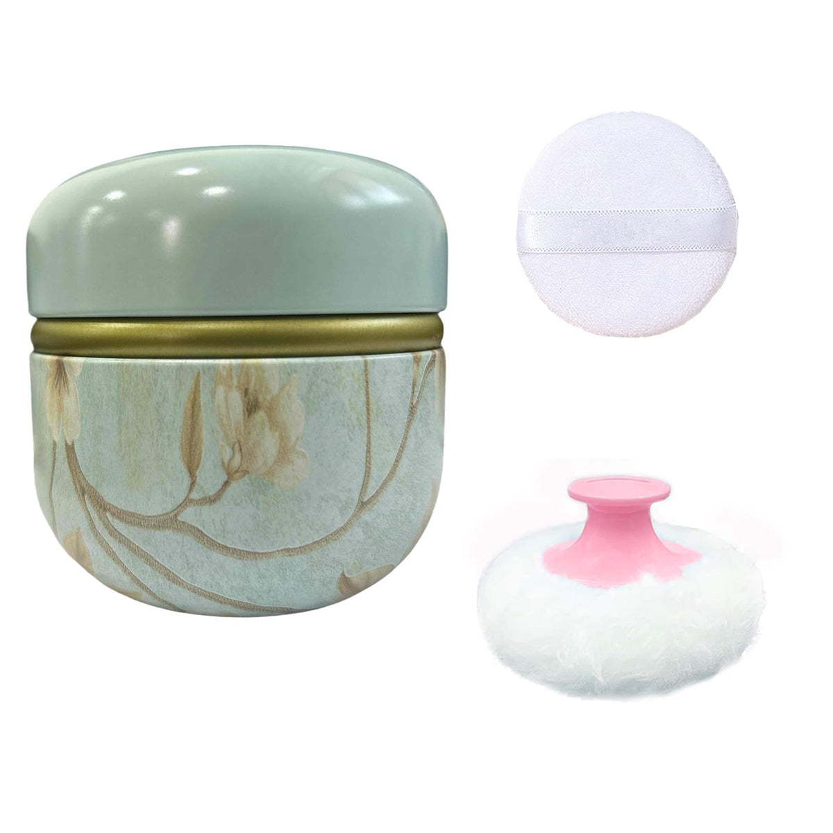 Body Powder Puff and Container for Dusting Powder (Romantic Flowers)