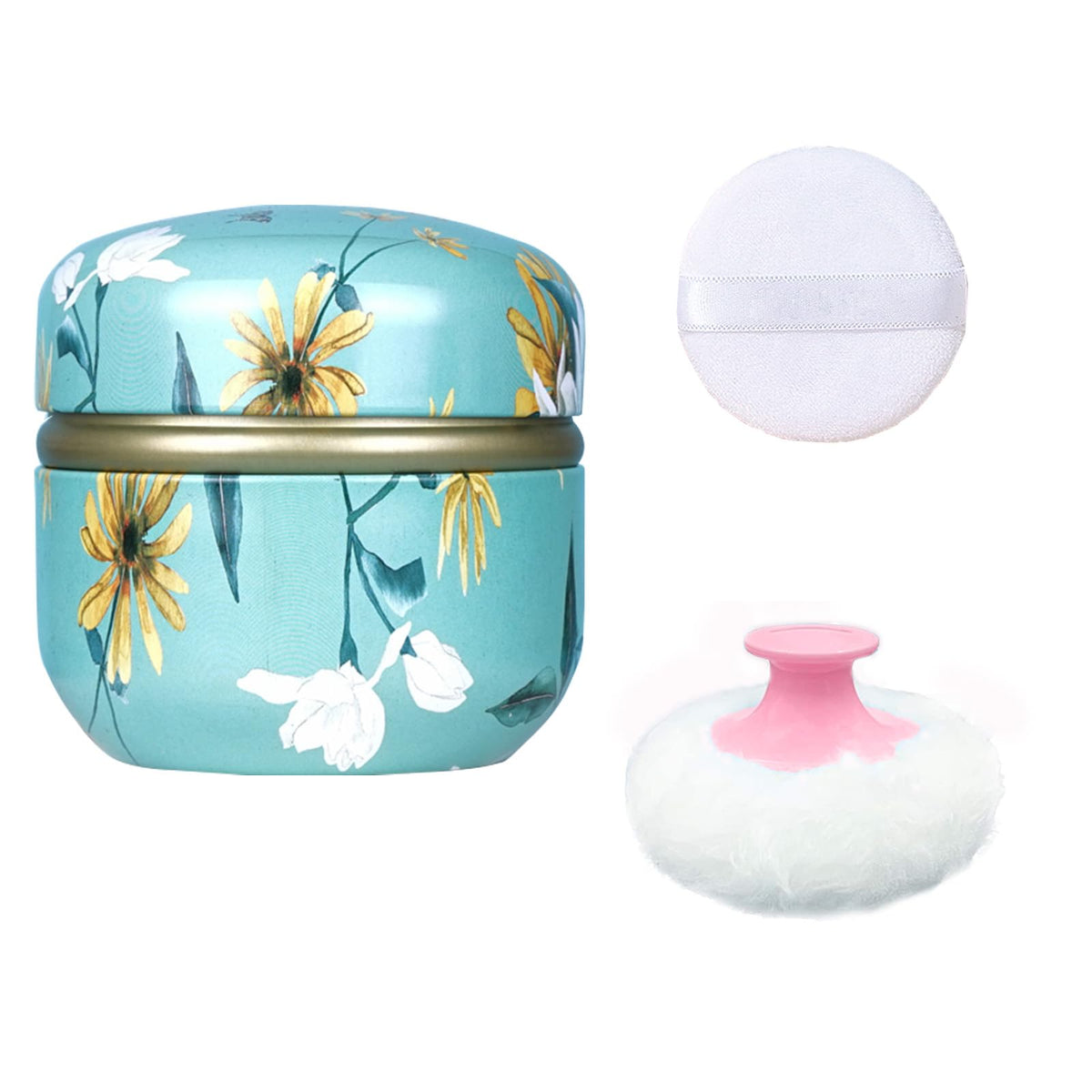 Body Powder Puff and Container for Dusting Powder (Romantic Flowers)