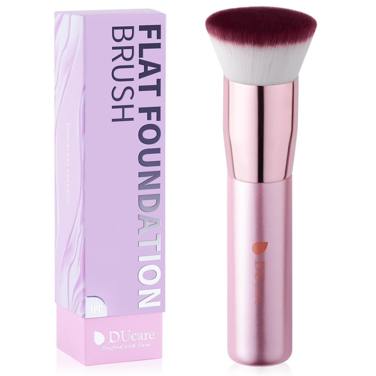 DUcare Foundation Brush with Makeup Sponges 5pcs Puff Flat Top Kabuki Brush for Liquid Blending Mineral Powder Buffing Stippling