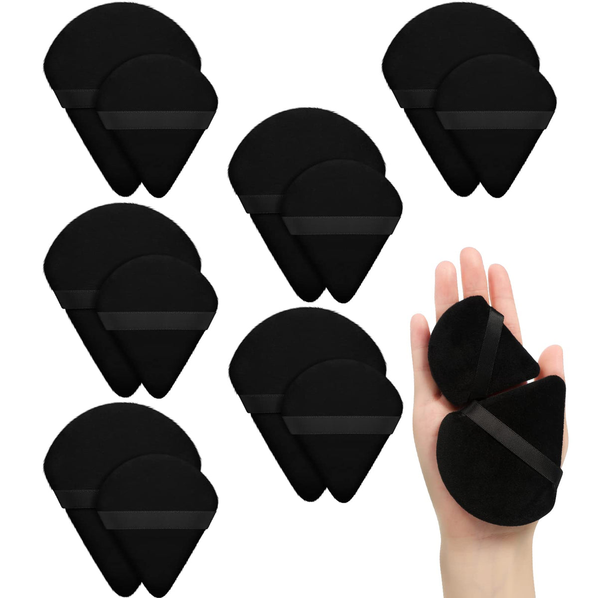 Maitys 12 Pcs Powder Puff Triangle,2.83 Inch,Black