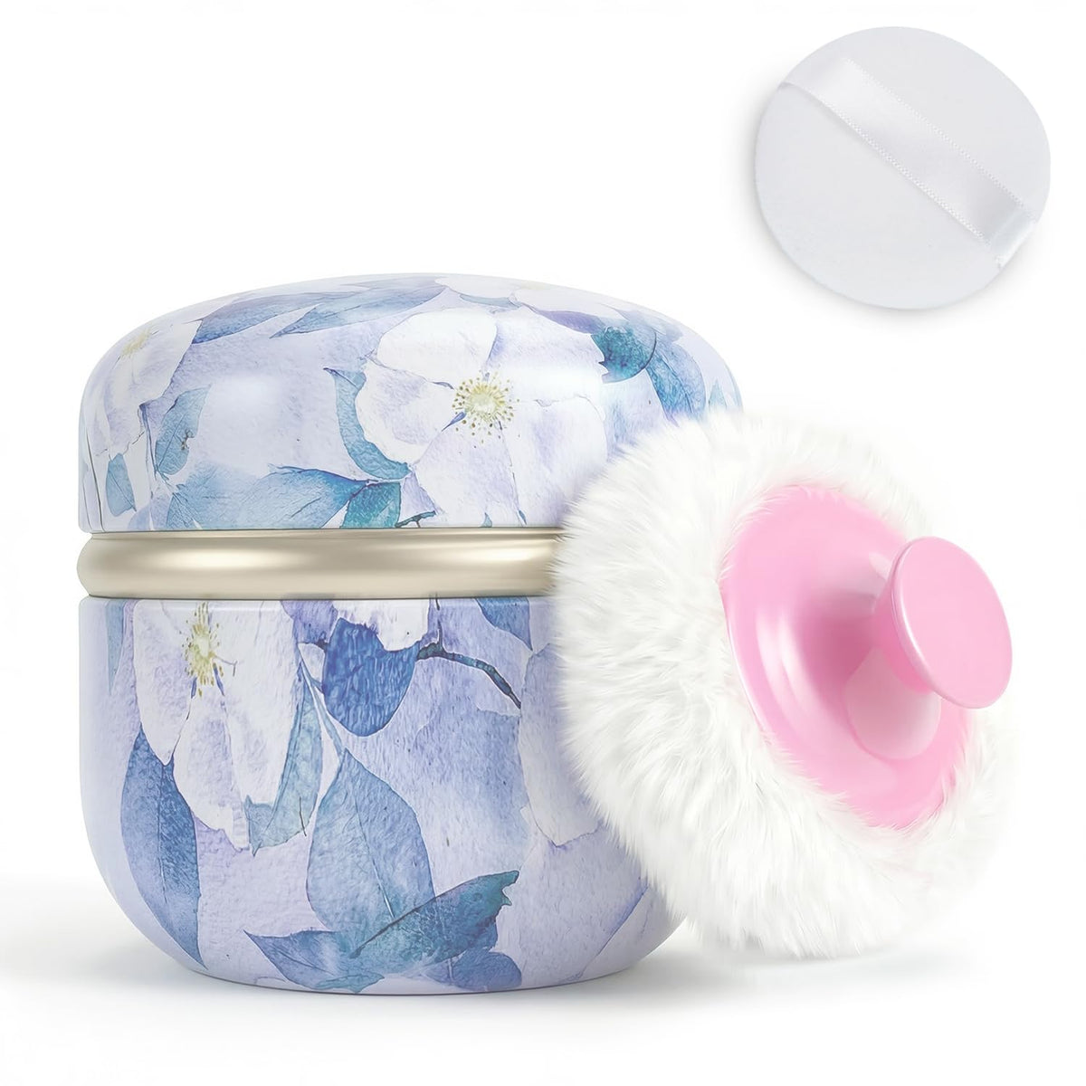 SHIMIDO Body Powder Puff and Container, 3.15" Portable Empty Body Powder Container for Baby Women's Loose Dusting Powder, Powder Case Box with Lids for Bath, Travel and Home Use (Old time)