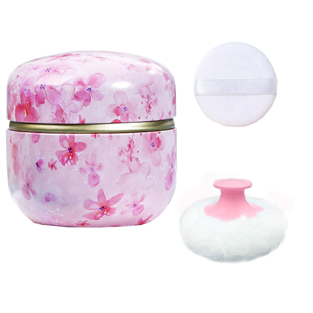 Body Powder Puff and Container for Dusting Powder (Romantic Flowers)