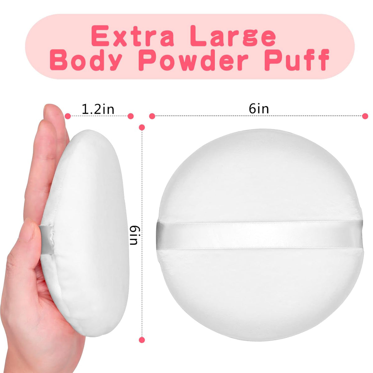 Body Powder Puff Extra Large 6" Soft Dusting Powder Puff for Women Bath and Face Makeup Setting Powder Applicator - Perfect for Talcum or Loose Powder, Big Beauty Sponge (White 6" Only Puff)