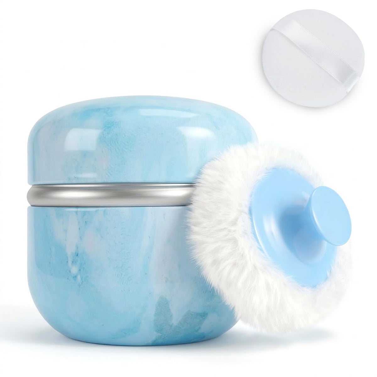 SHIMIDO Body Powder Puff and Container, 3.15" Portable Empty Body Powder Container for Baby Women's Loose Dusting Powder, Powder Case Box with Lids for Bath, Travel and Home Use (Old time)