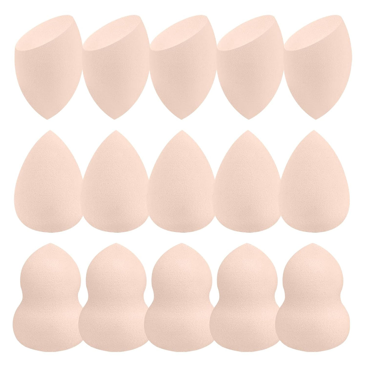 15 Pcs Beige Makeup Sponge Set, Soft Latex-Free for Flawless Blending