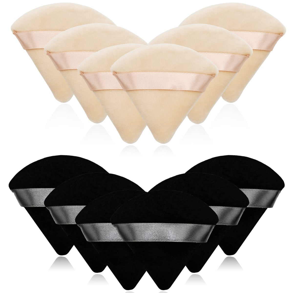 12 Pieces Black Cosmetic Powder Puff,2.76 inch Portable Soft Sponge Setting Face Puffs,Triangle Velvet Powder Puff with Ribbon Band Handle for Loose Powder Body Powder Makeup Tool