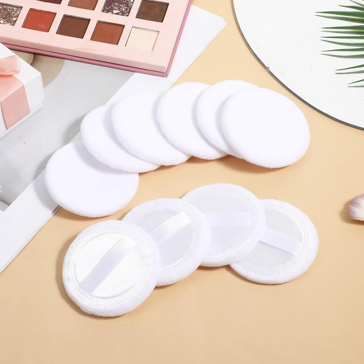 Makeup Puff 12 PCS Compact Puffs Round Velour Pressed -Puff for Makeup Face -Velour Puffs for Loose -Washable (2.36 Inch/White)