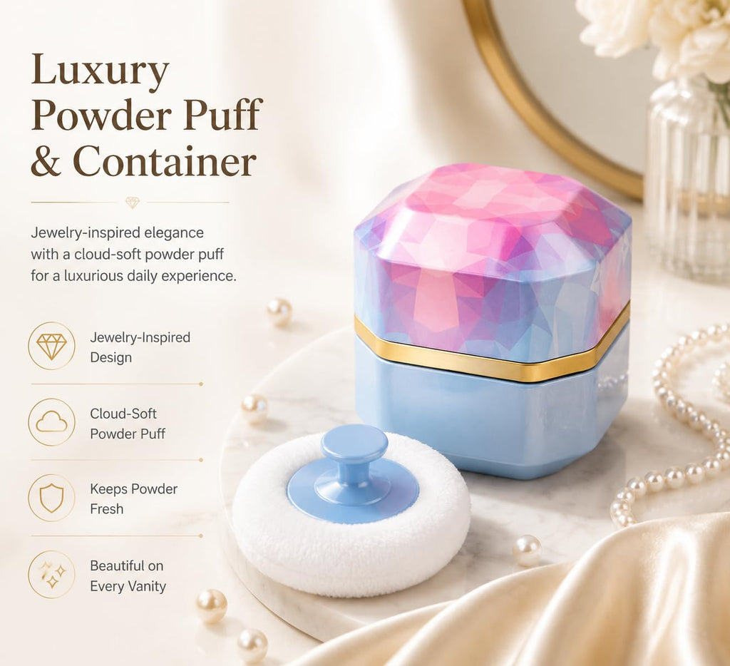 Body Powder Puff and Container, 3.35" Portable Dusting Powder Container with Soft Puff Powder Case Box Jar for Baby Women Home and Travel Use(Blue)