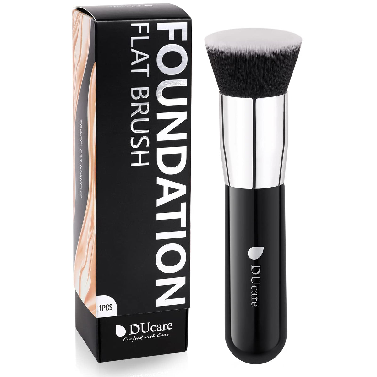 DUcare Foundation Brush for Liquid Makeup,Flat Top Kabuki Foundation Brushes - Premium Makeup Brush for Liquid, Cream, Powder,Buffing, Blending, Rose Golden/White