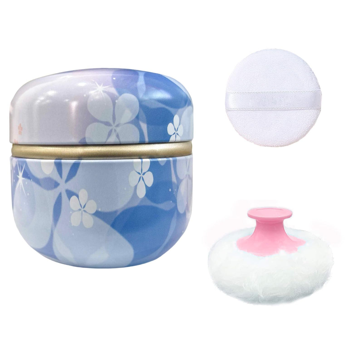 Body Powder Puff and Container for Dusting Powder (Romantic Flowers)