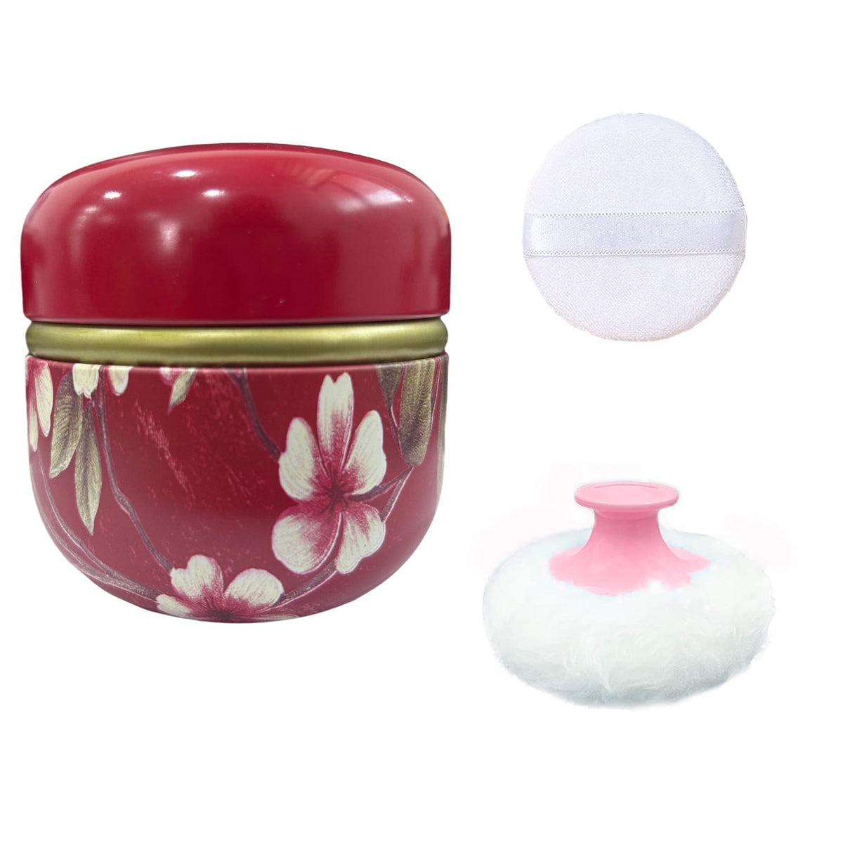 Body Powder Puff and Container for Dusting Powder (Romantic Flowers)