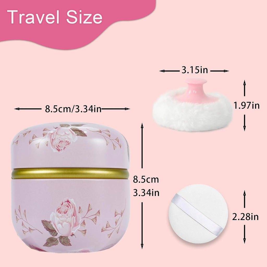 SHIMIDO Body Powder Puff and Container, 3.15" Portable Empty Body Powder Container for Baby Women's Loose Dusting Powder, Powder Case Box with Lids for Bath, Travel and Home Use (Old time)
