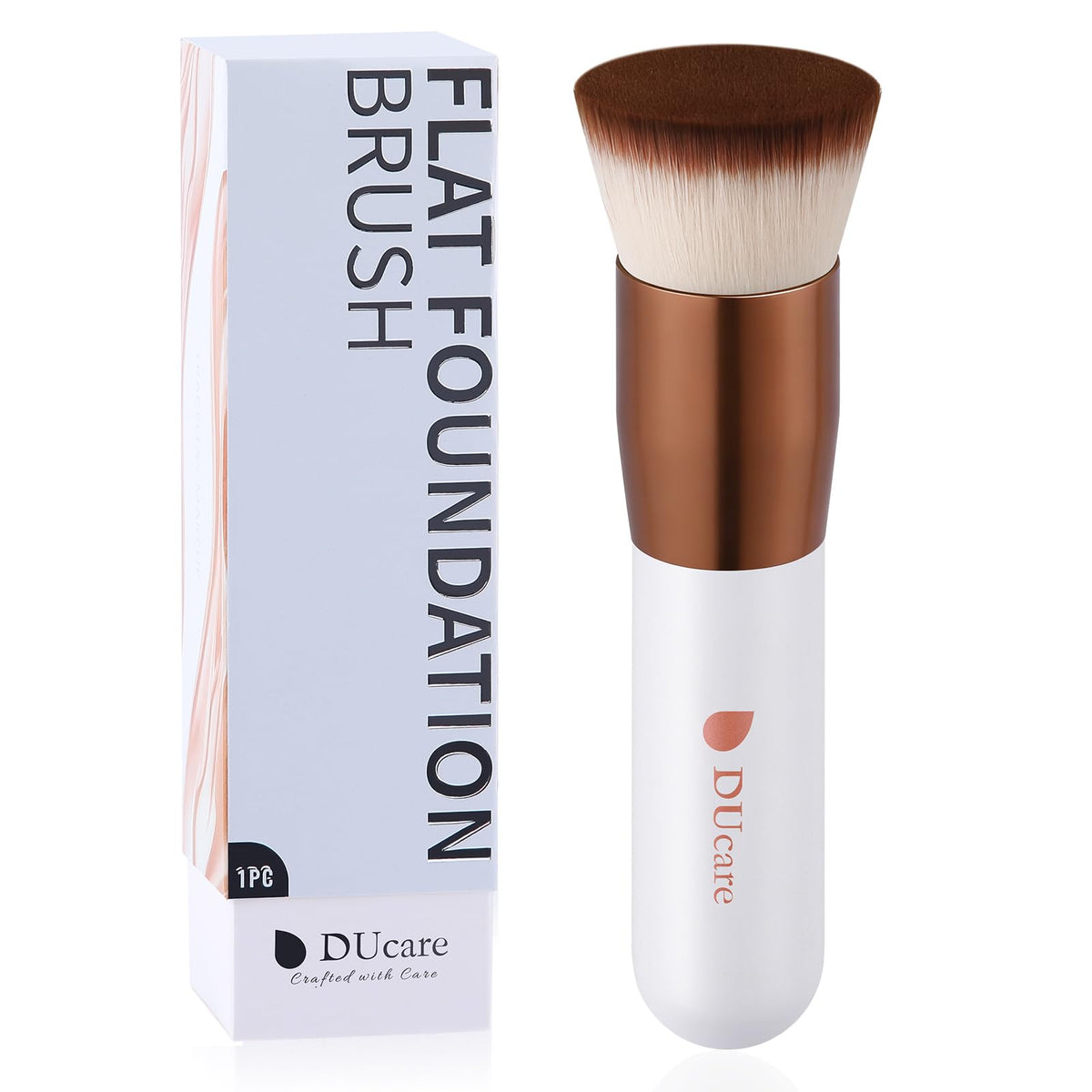 DUcare Foundation Brush with Makeup Sponges 5pcs Puff Flat Top Kabuki Brush for Liquid Blending Mineral Powder Buffing Stippling