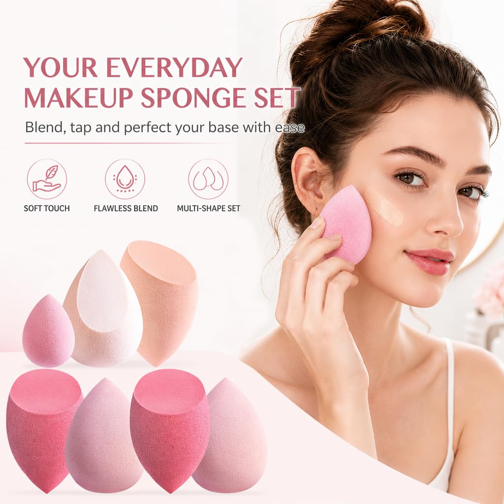 Foonbe Makeup Sponge Set, 7 Pcs Multi Colored Blender Sponges