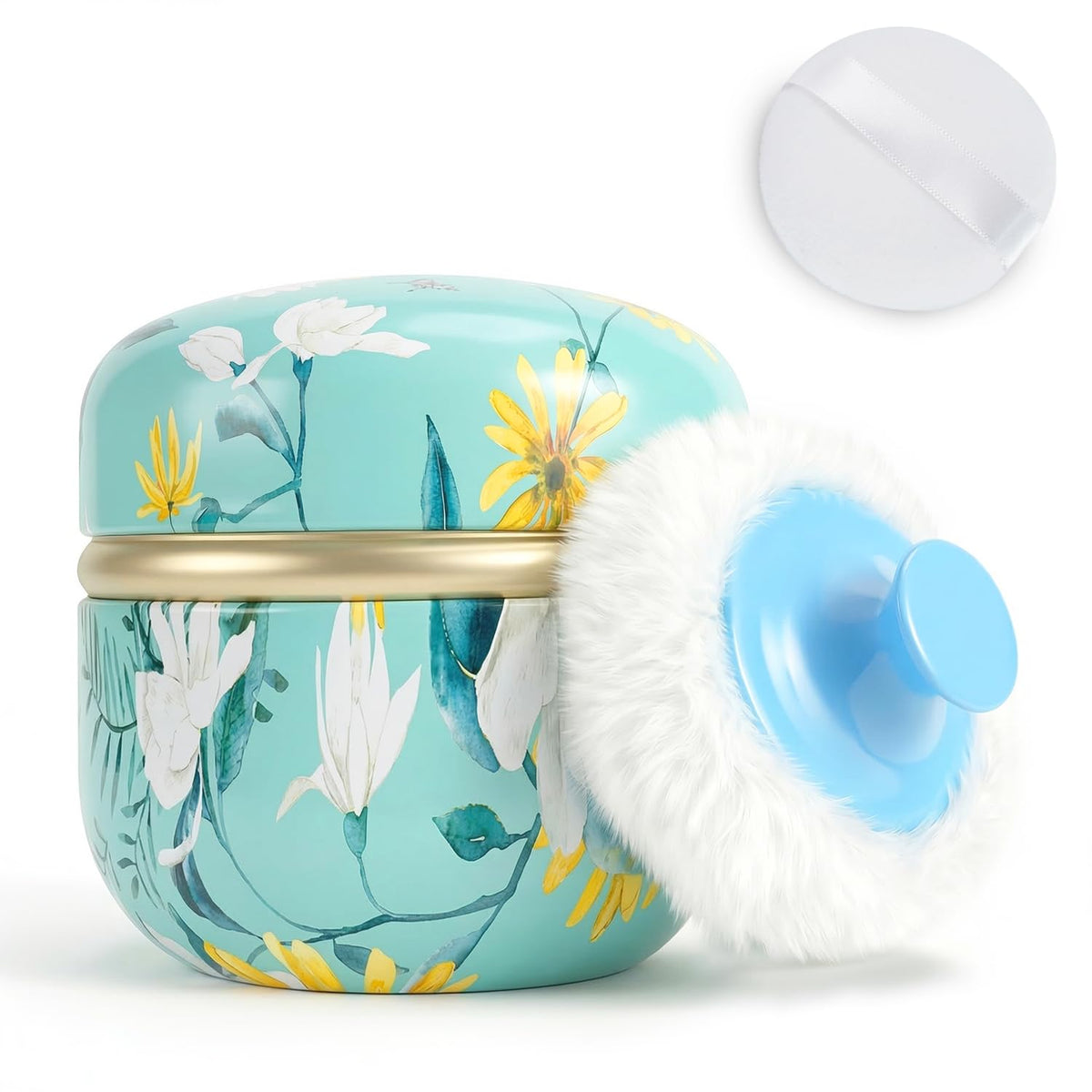 SHIMIDO Body Powder Puff and Container, 3.15" Portable Empty Body Powder Container for Baby Women's Loose Dusting Powder, Powder Case Box with Lids for Bath, Travel and Home Use (Old time)