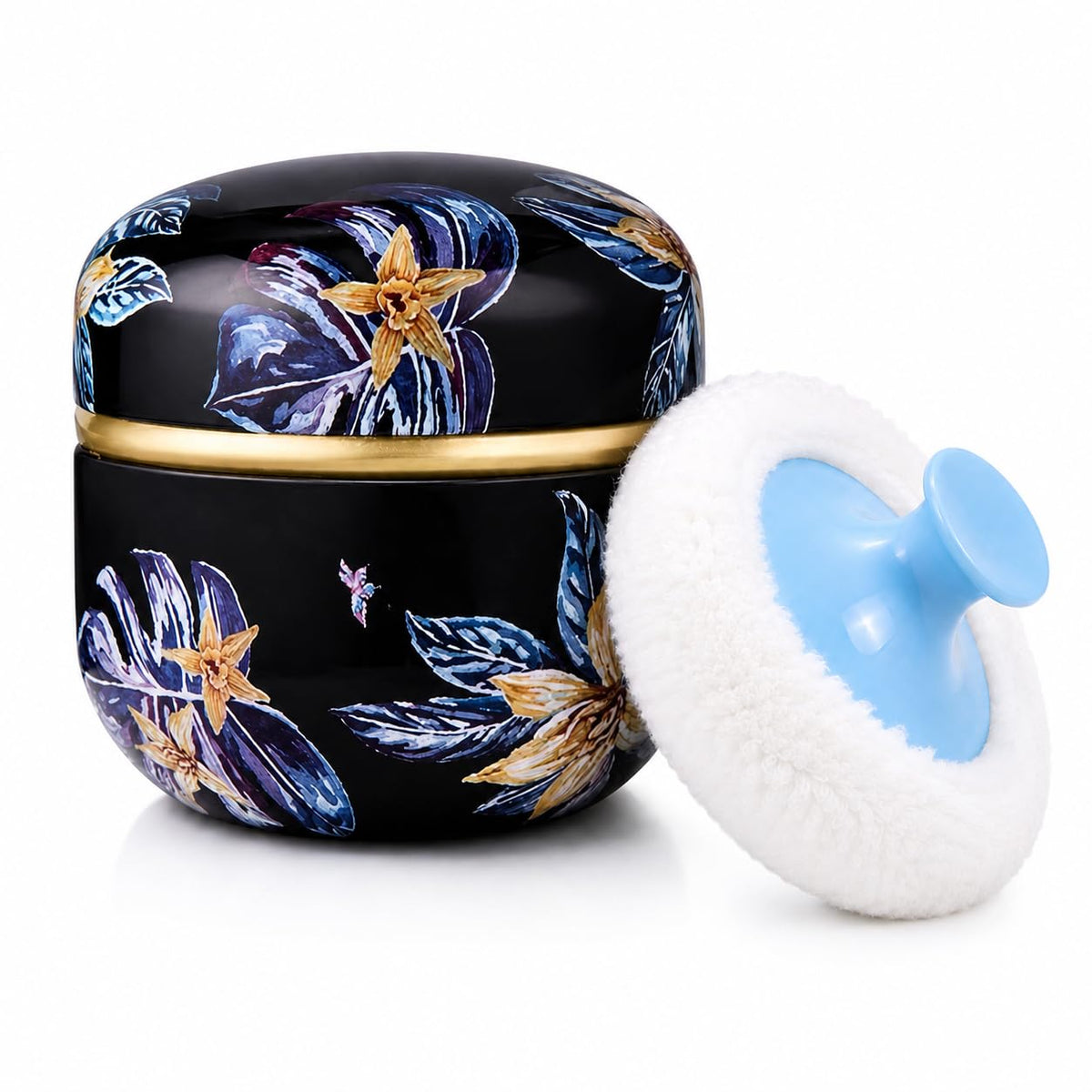 Body Powder Puff and Container, 3.35" Portable Dusting Powder Container with Soft Puff Powder Case Box Jar for Baby Women Home and Travel Use(Blue)