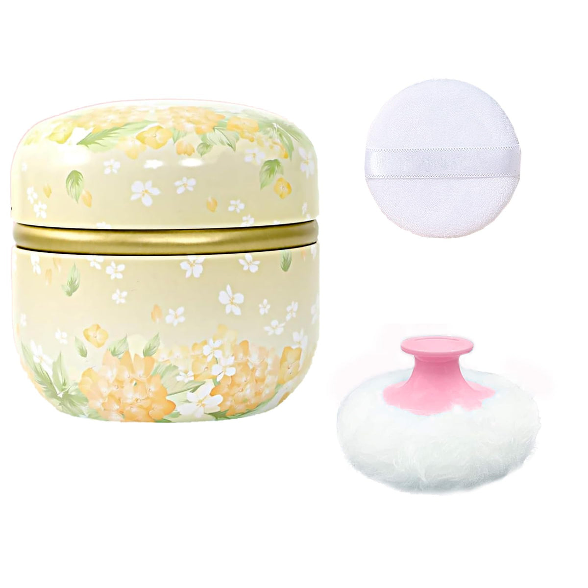 Body Powder Puff and Container for Dusting Powder (Romantic Flowers)