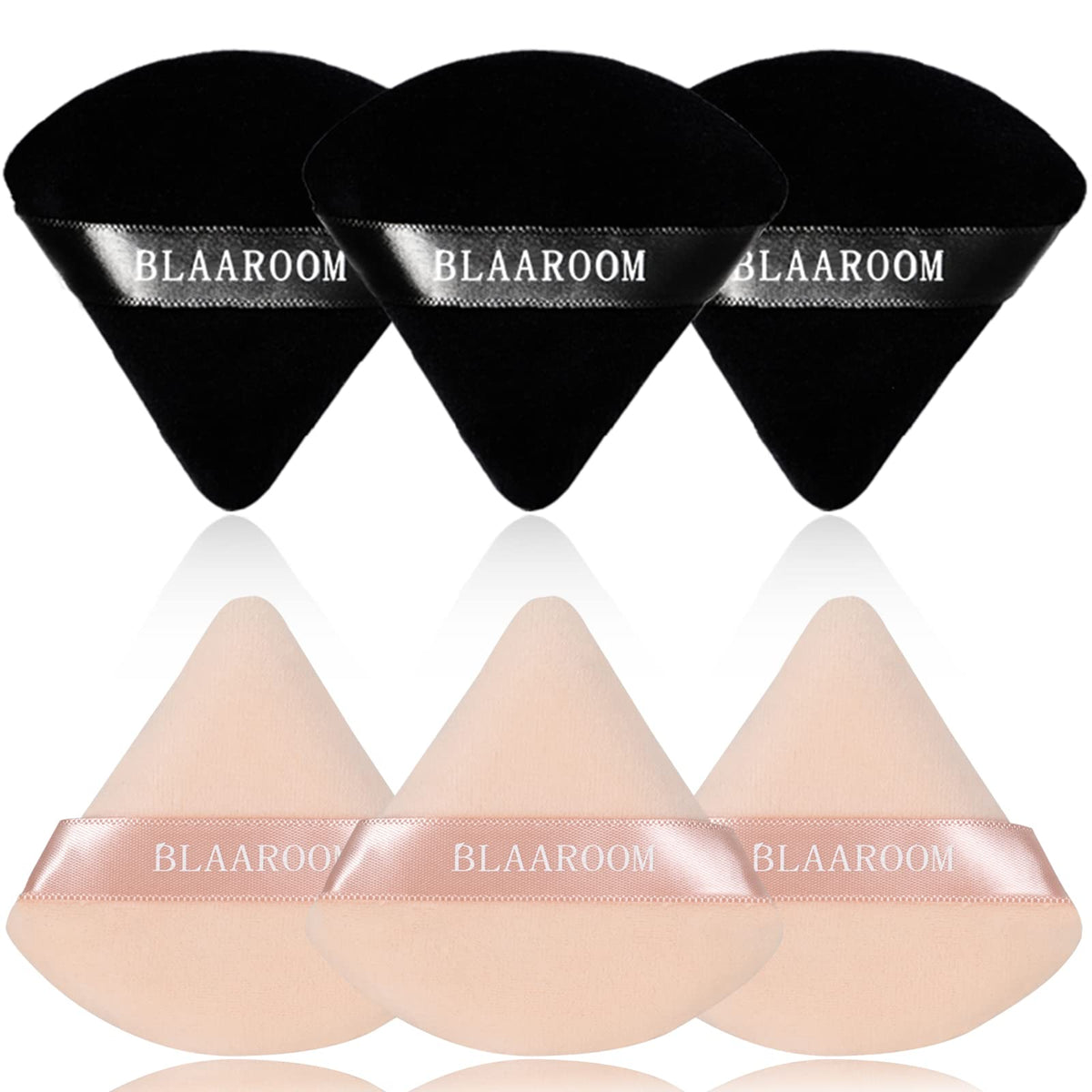 6 Pcs Velvet Triangle Powder Puff,Triangular Design Makeup Soft Sponge Puff for Face Exquisite Eyes Contouring, for Loose Mineral Body Powde Cosmetic Foundation Makeup Tool - Black
