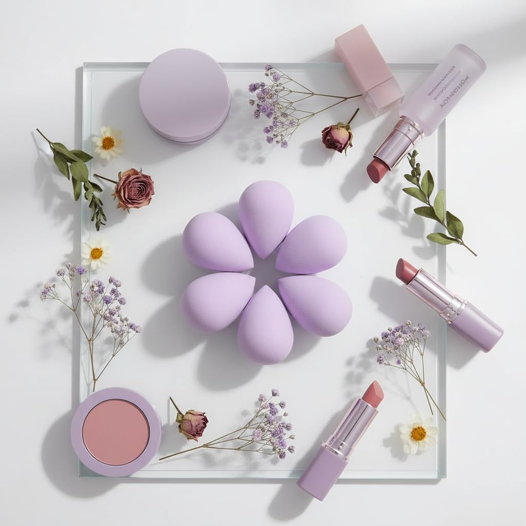 6PCS Mini Makeup Sponge, Black Small Beauty Sponge Blender Set for Foundation, Powder, Concealer Highlight,and Eye Shadow (Purple)