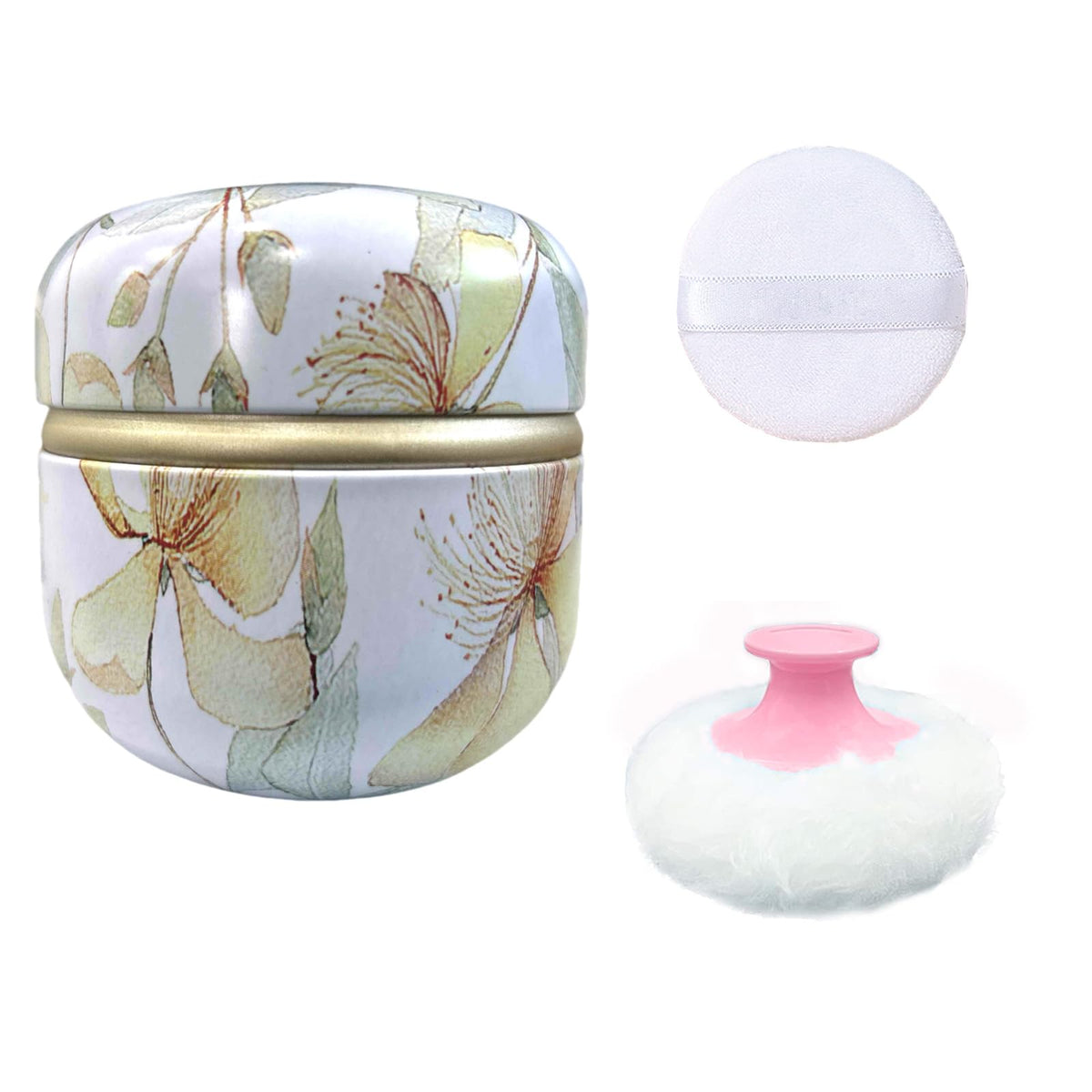 Body Powder Puff and Container for Dusting Powder (Romantic Flowers)