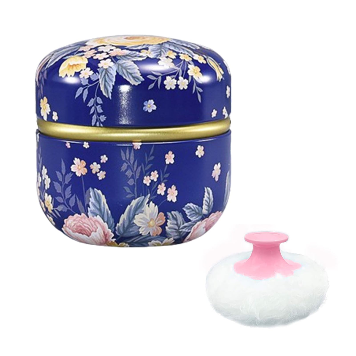 Body Powder Puff and Container for Dusting Powder (Romantic Flowers)