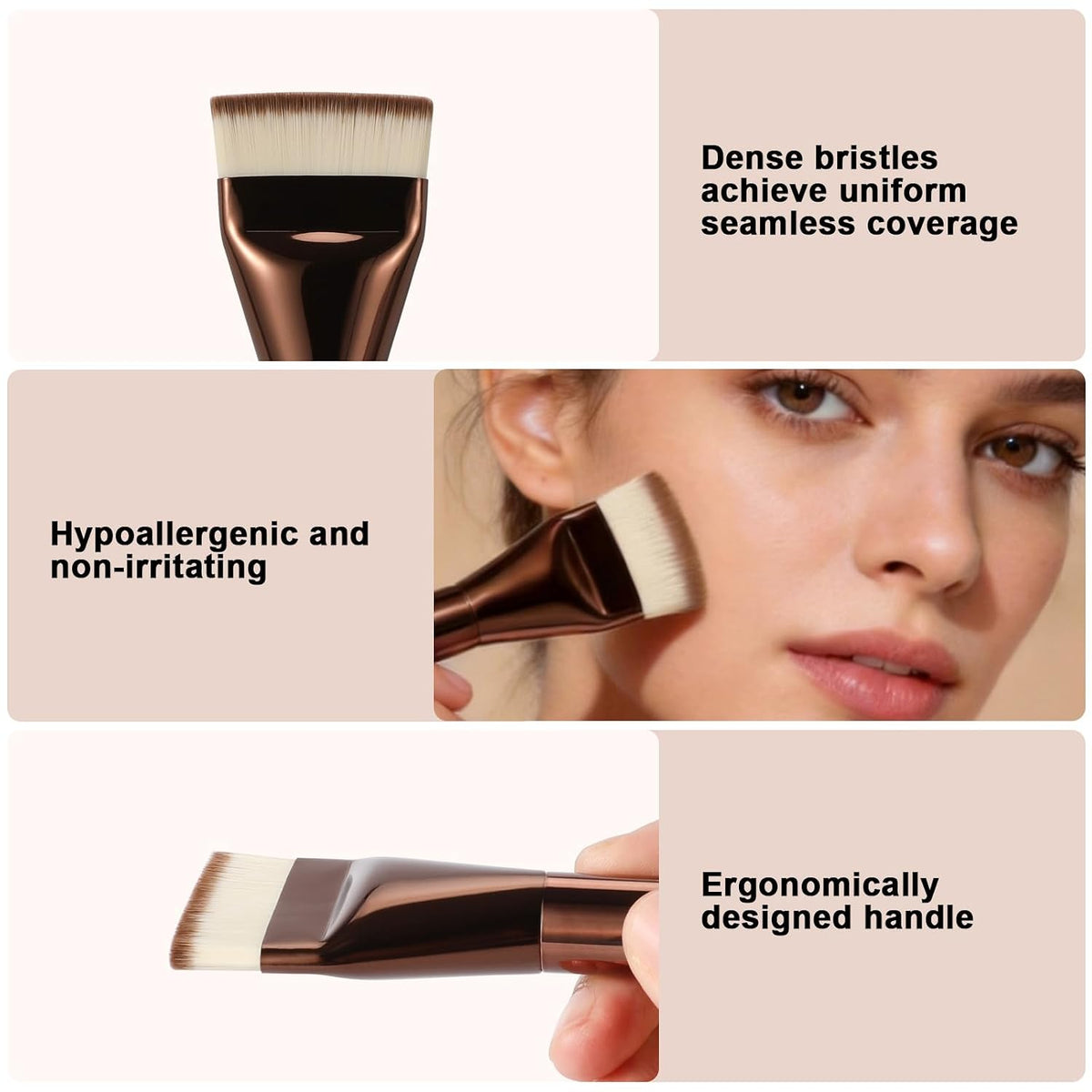Flat Foundation Brush, Korean Spatula Foundation Brush with Dense Bristles, Professional Face Makeup Brush for Liquid & Cream Blending(Coffee）
