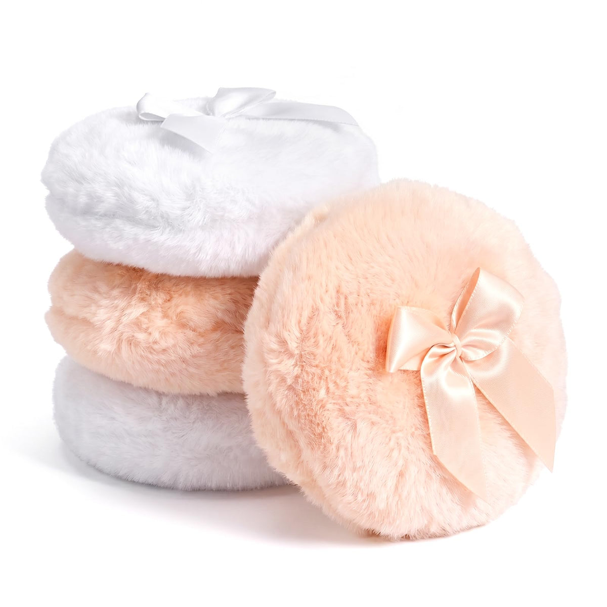 Large Fluffy Body Powder Pad, 4Pcs 3.5 Inch Soft Body Powder Washable Reusable Round Loose Puff for Adult 4 Color
