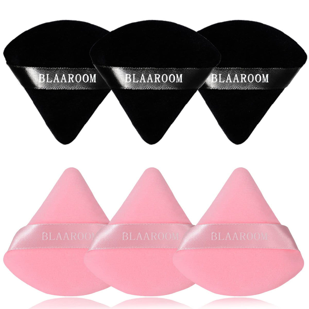 6 Pcs Velvet Triangle Powder Puff,Triangular Design Makeup Soft Sponge Puff for Face Exquisite Eyes Contouring, for Loose Mineral Body Powde Cosmetic Foundation Makeup Tool - Black
