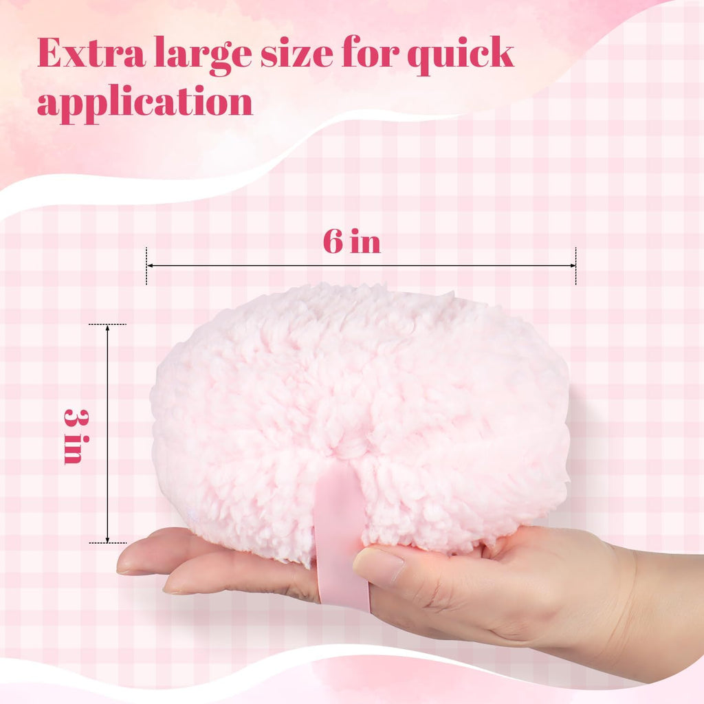 Extra Soft Powder Puff, 6" x 3" Large Body Powder Applicator, Dusting Powder Puffs with Loose Powder Container for Women (Pink)