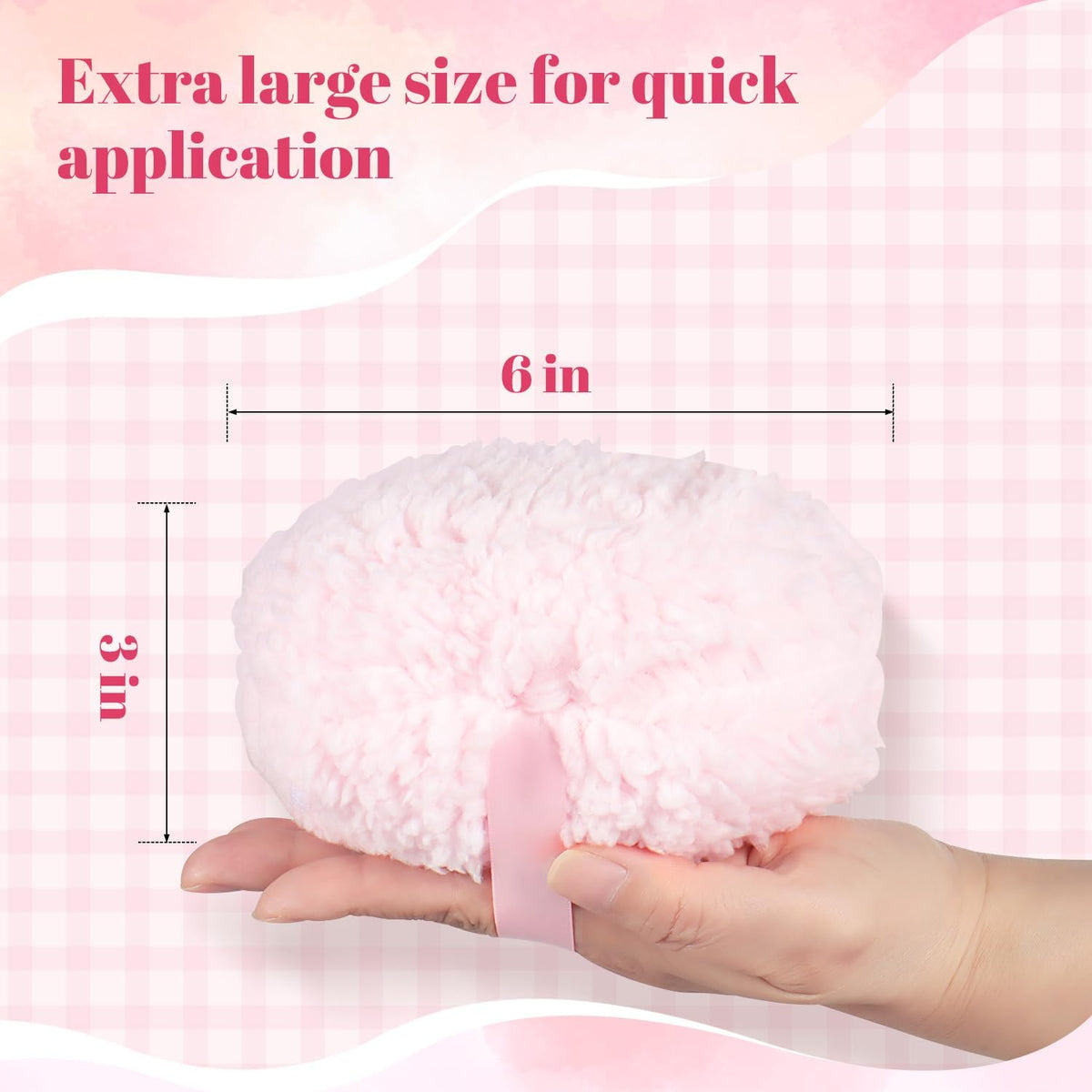 Extra Soft Powder Puff, 6" x 3" Large Body Powder Applicator, Dusting Powder Puffs with Loose Powder Container for Women (Pink)